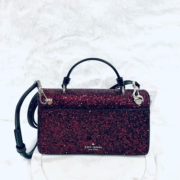 Kate Spade Odette glitter crossbody holiday berry colour / black trim NWT - Picture 3 of 7
